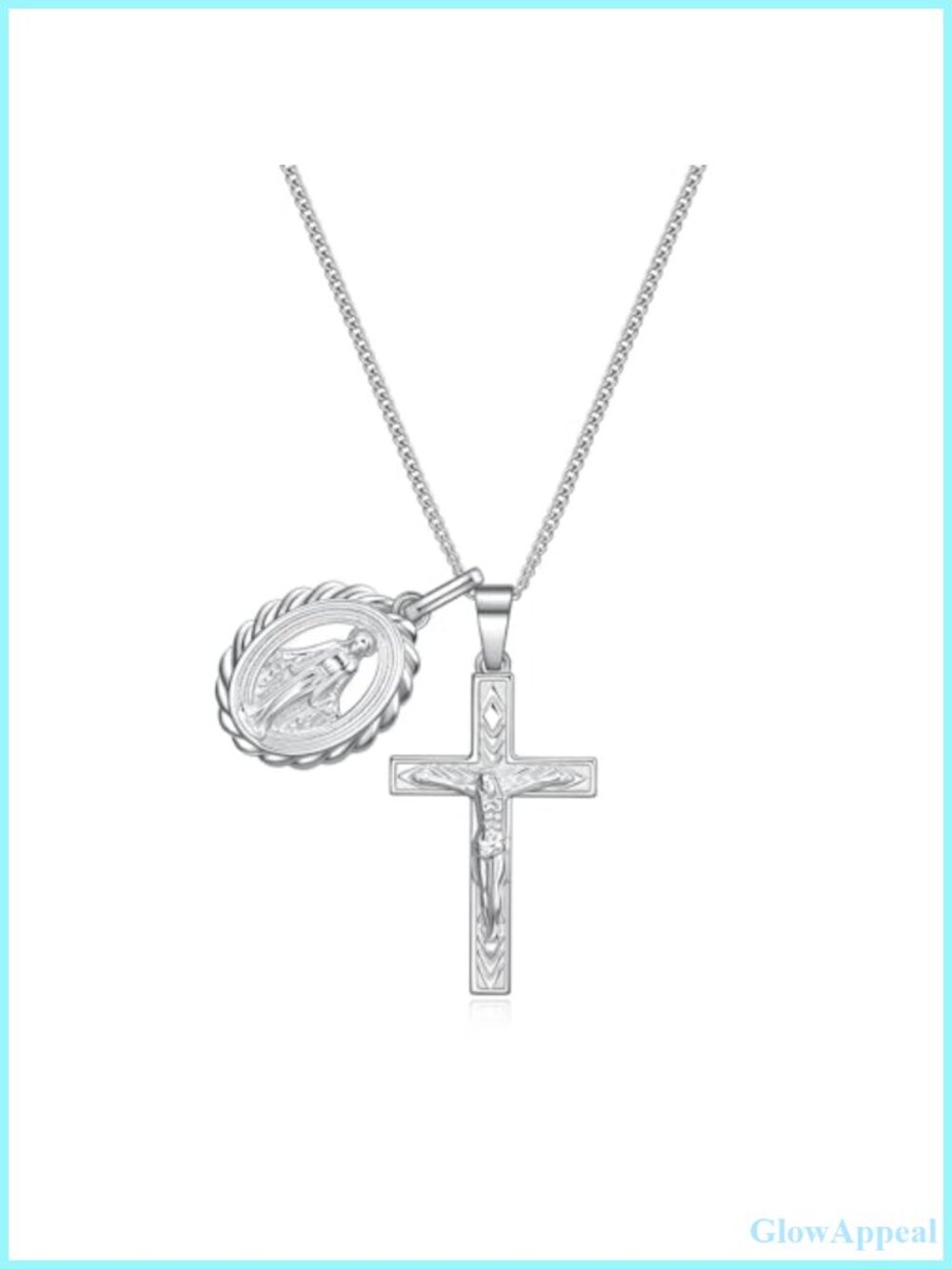 Silver Plated Crucifix Miraculous Medal Necklace 18" Women Catholic